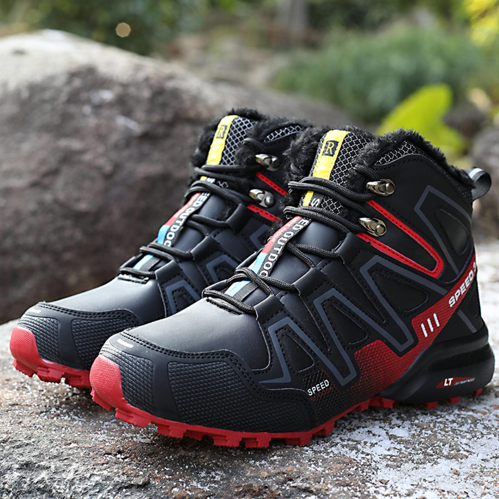 DHFMNLS Fahrradschuhe für Herren, Rennrad, MTB, Fahrradschuhe, warm, für den Innenbereich, Rennrad, Fahrradschuhe – für den Winter, schwarz + rot – 43 Fashion