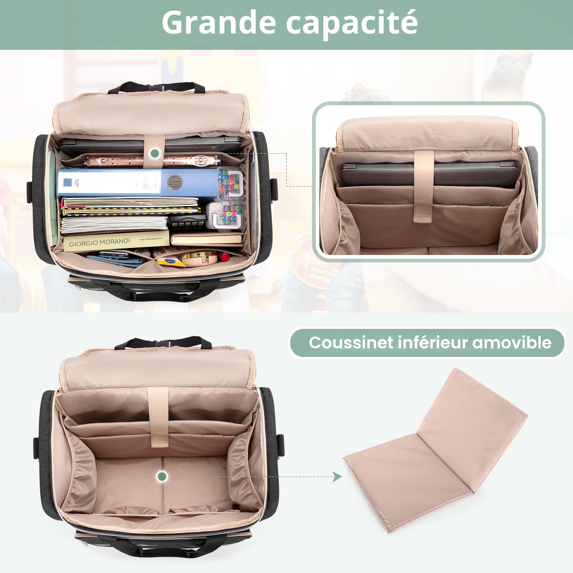 Luxja Sac à roulettes pour Professeur avec Chariot Détachable, Sac de Transport pour Enseignant, Noir
