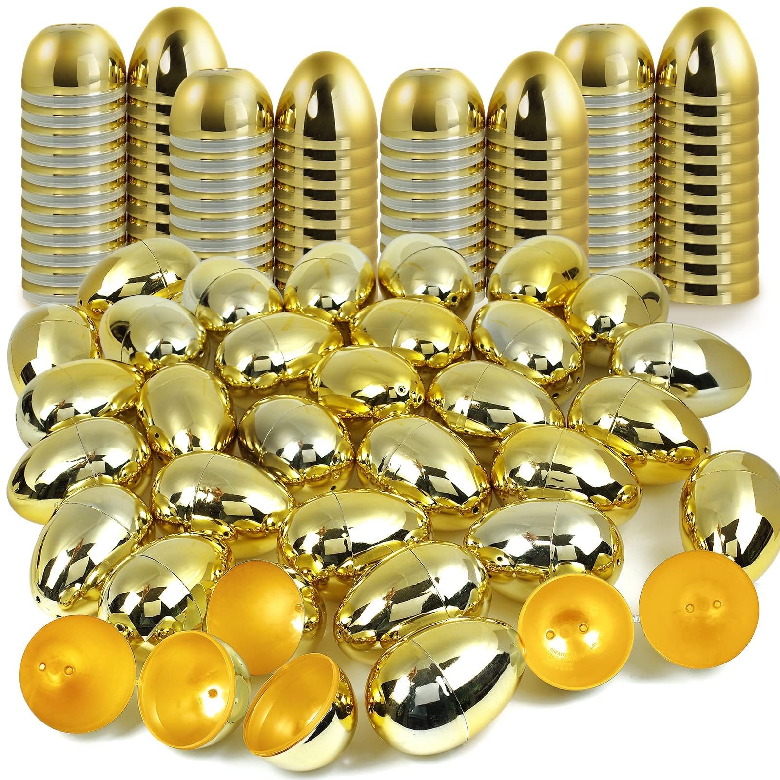 Easter Eggs, 24 Pcs Golden Metallic Eggs, Plastic Empty Eggs Perfect for Easter Egg Hunt, Surprise Egg, Easter Theme Party Favor, Easter Eggs Hunt, Basket Stuffers Filler, Classroom Prize Supplies