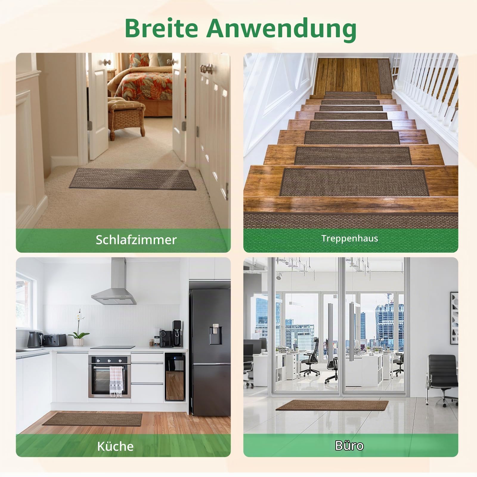 YISUN Leinenimitat Treppenstufen Matten 15pcs, Abnehmbar und Waschbar | Stufenmatten Selbstklebend Rückseite 65x20 cm, Stumm Antirutsch Treppenteppich für Treppe, Küche, Schlafzimmer, Badezimmer