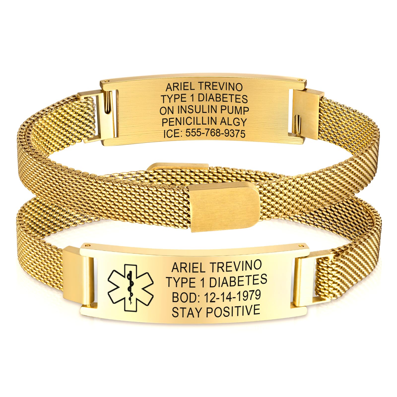 MEALGUETCustom Medical Bracelets for Women Men : Personalized Medical ID Emergency Bracelet Free Engraved Adjustable Stylish Stainless Steel Wristband Life Alert Gifts for Diabetics Asthma Blood Thinner