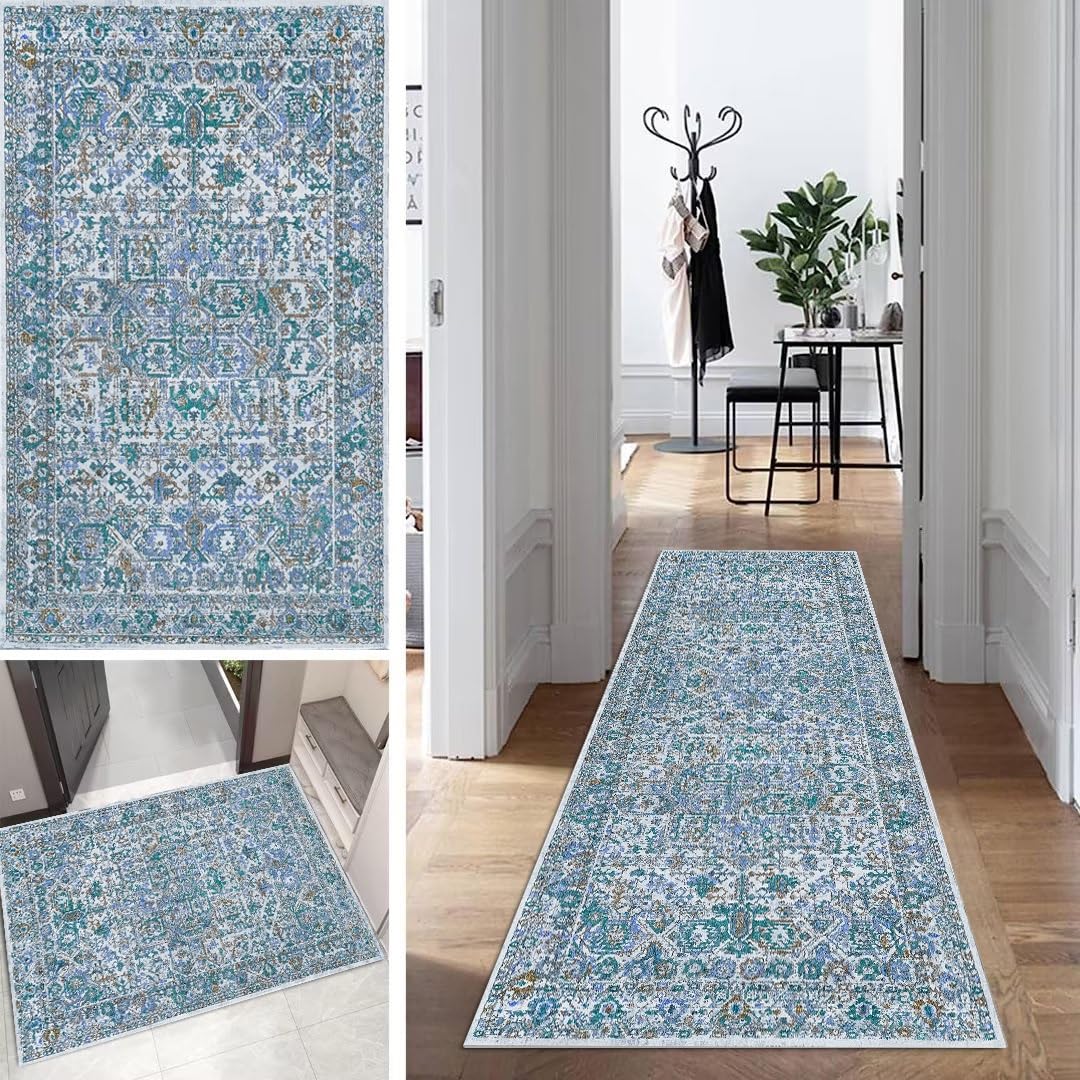 Tapis de couloir, cuisine, chambre à coucher, lavable, antidérapant | 40 x 300 cm - Vintage - Multicolore - Long - Style bohème - Tapis de salon - Vendu au mètre - Tapis de couloir