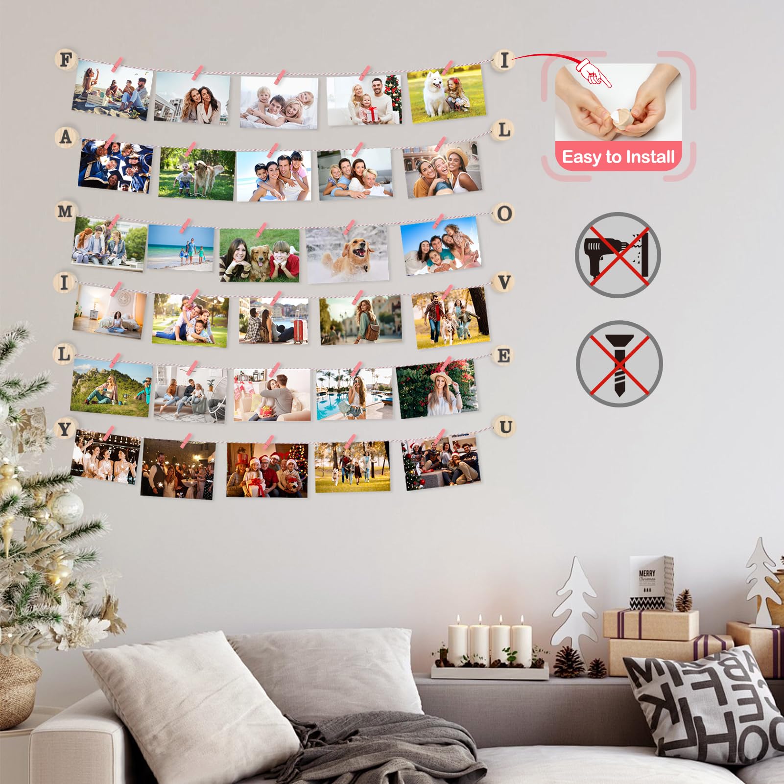 MOVEONSTEP Hanging Photo Display for Wall with 36 Clips - Image 3