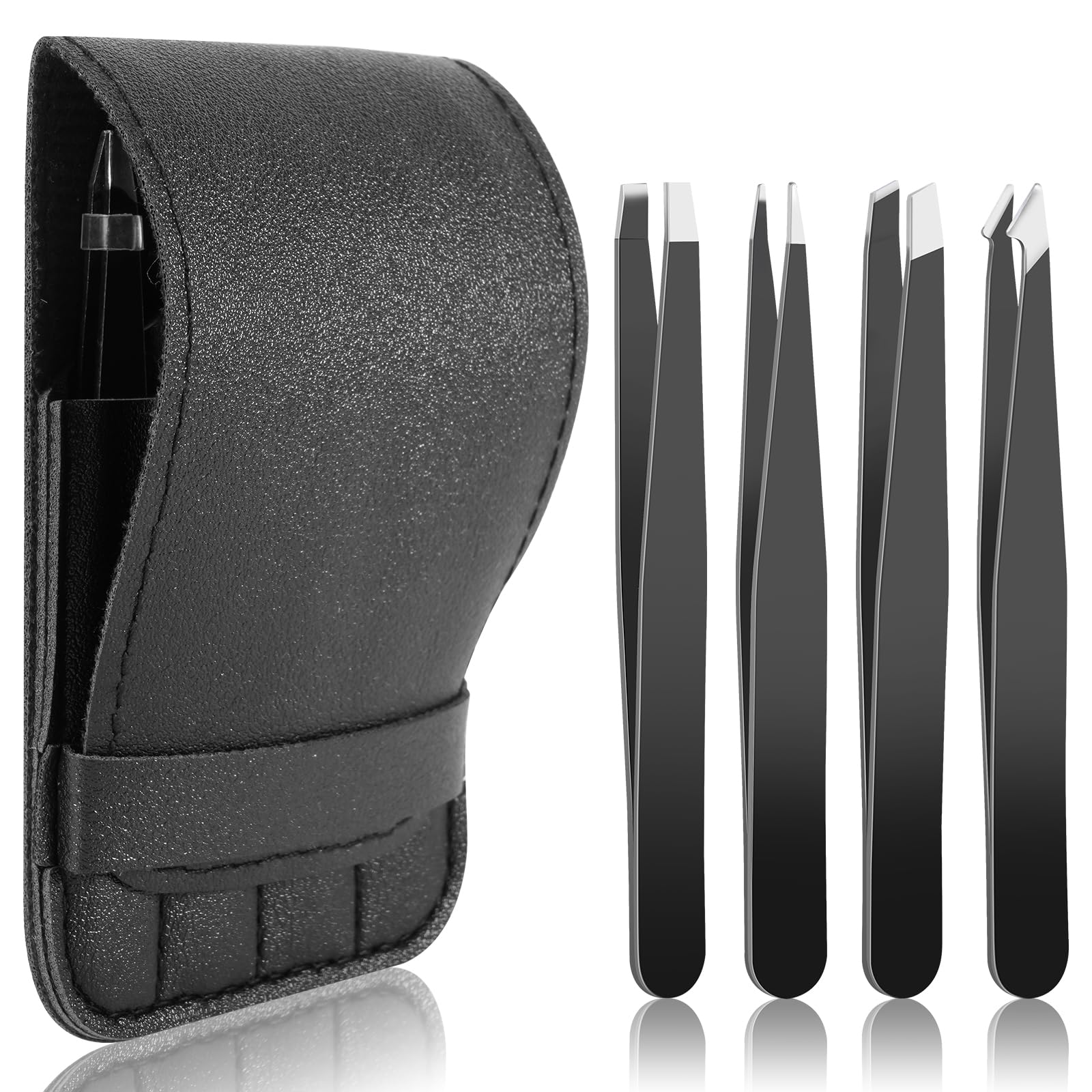 Ppinzas Depilar 4 Piezas Pinzas Cejas Profesional Pinza de Pelo de Acero Inoxidable de Punta para Pelos Faciales, Espinillas y Astillas（Schwarz）
