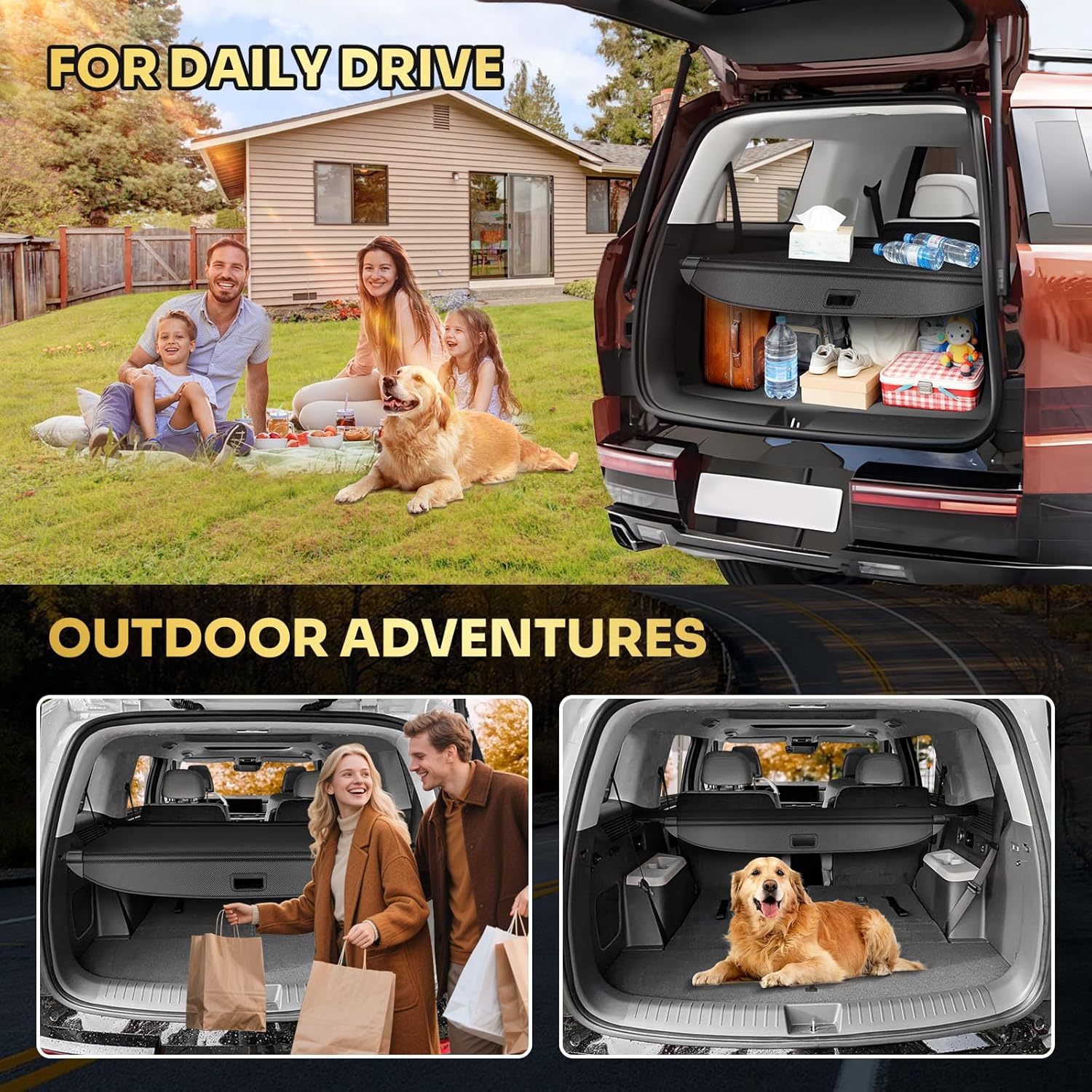 T TGBROS Cargo Cover for Hyundai Santa Fe 2024-2025 2026, Carbon Fiber Retractable Trunk Cover with Car Mesh Organizer Net Bag, Car Privacy Shield for Santa Fe Accessories