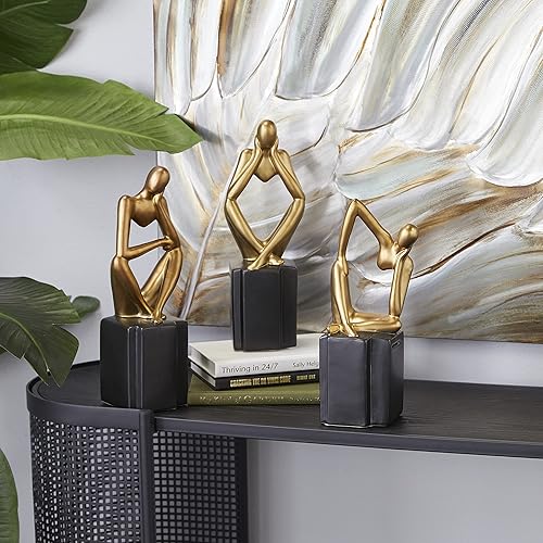 Deco 79 Escultura de porcelana para personas sentadas, juego de 3 4 pulgadas de ancho, 13 pulgadas de alto, oro