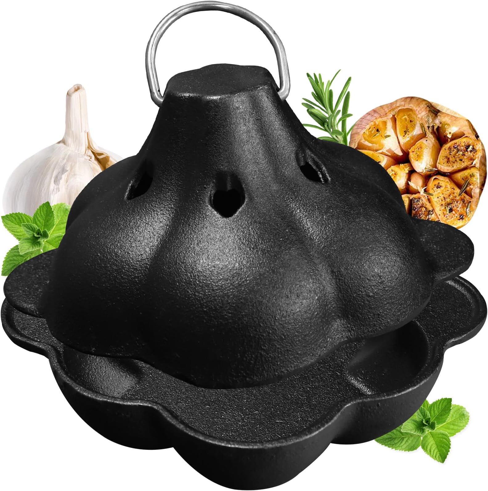 Preseasoned Cast Iron Garlic Roaster, Heavy Duty Garlic