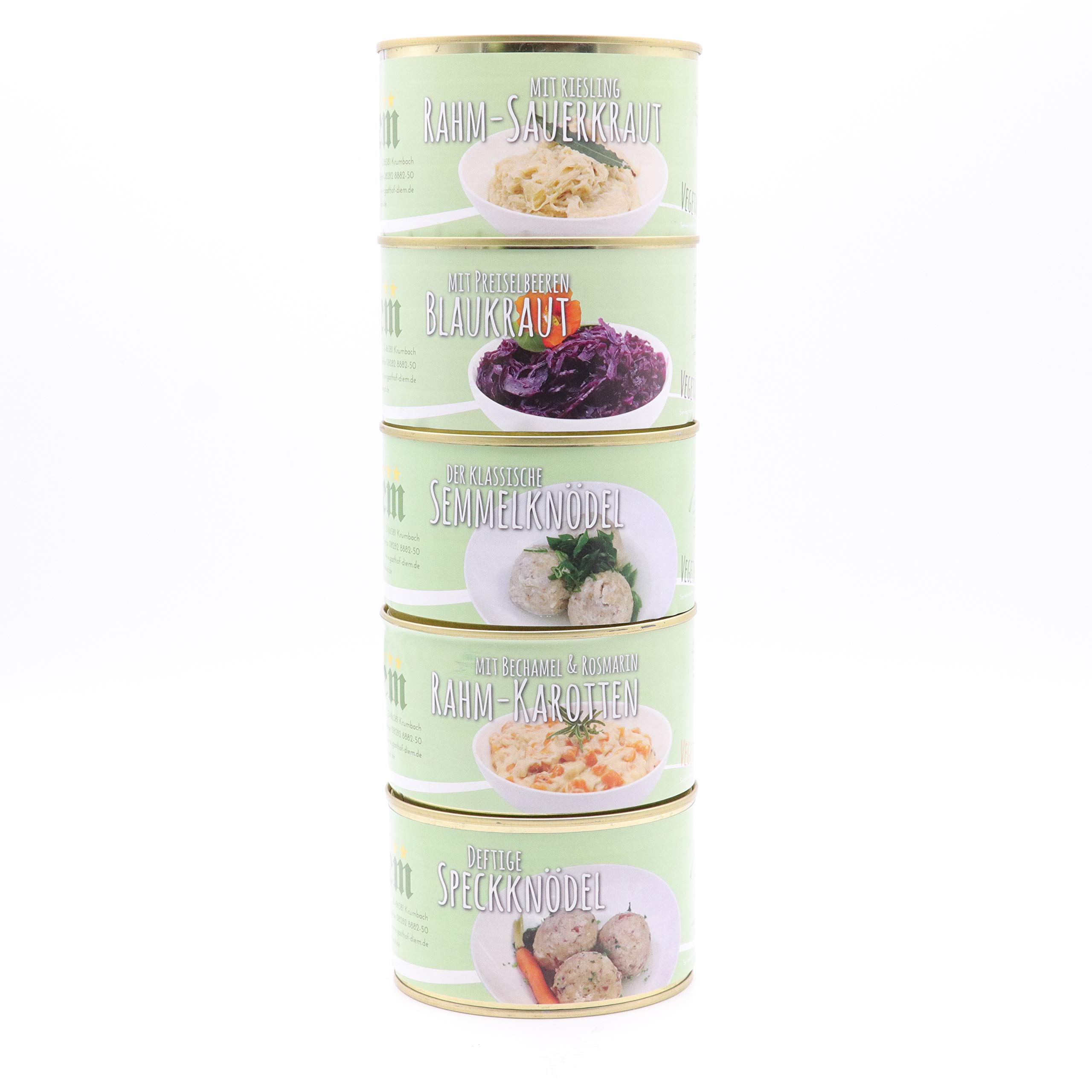Zestaw racji żywnościowych na 5 dni - menu 5 dań - pieczeń wieprzowa, gulasz, pieczeń, rostbef, kotlety wieprzowe; Diem - 10 konserw x 400 g, długi termin przydatności do spożycia