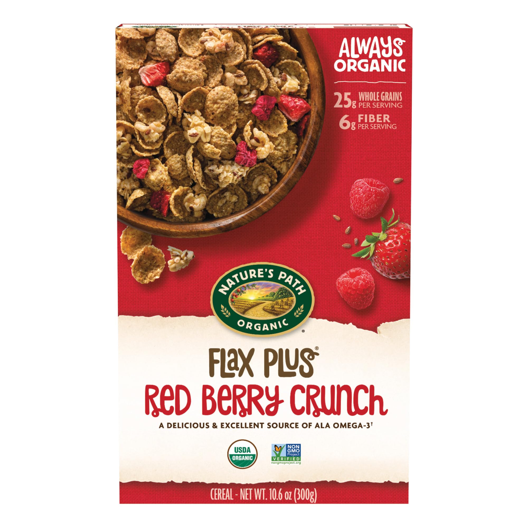 Organic Flax Plus Red Berry Crunch Cereal, 10.6 oz (Pack of 1), Non-GMO