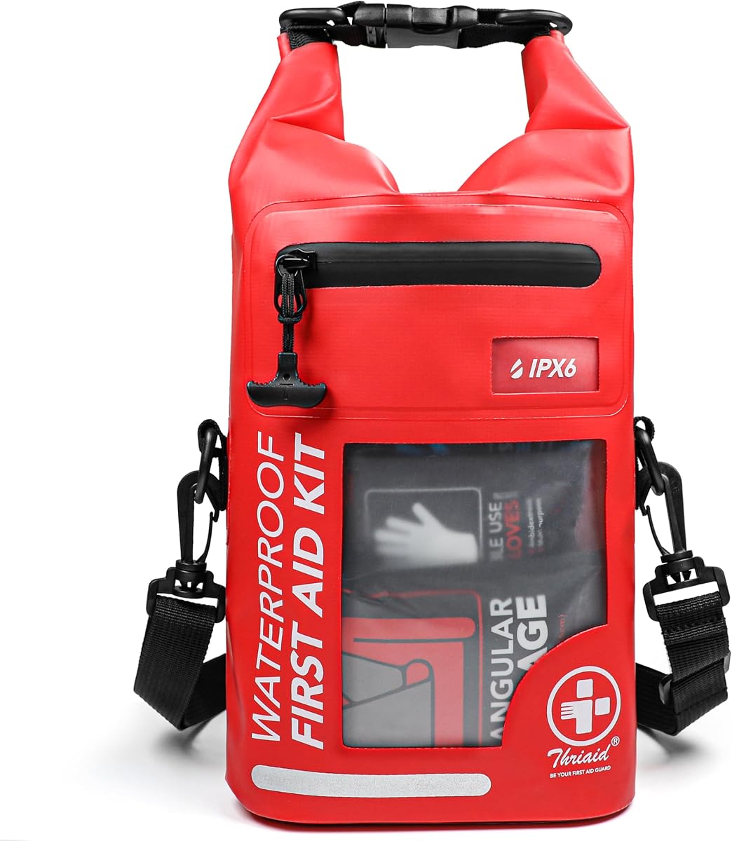 250 PCS Waterproof First Aid Kit, Roll Top Reflective Boat Dry Bag Bug Out Bags, Emergency Medical Kit Ideal for Boating, Camping, Fishing, Kayaking, Floating, Red