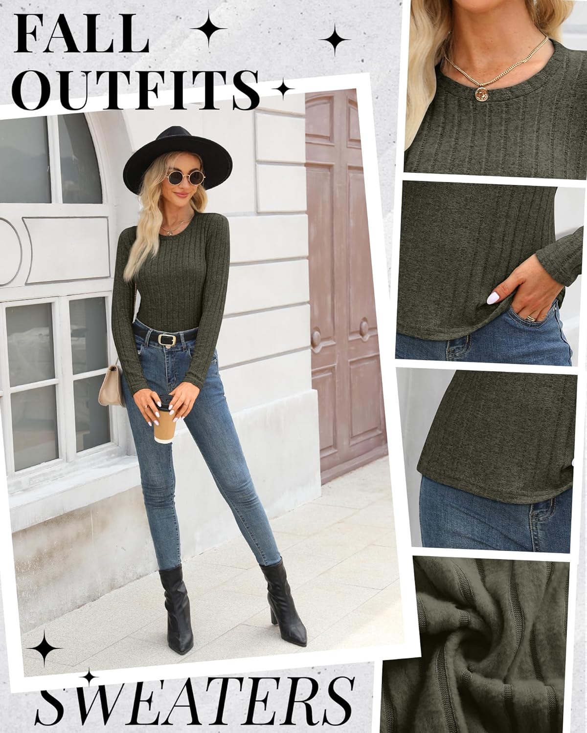 3 Pack Women's Ribbed Sweaters Long Sleeve Crew Neck Fitted Tops Lightweight Pullover Sweater Thermal Undershirts - Image 4