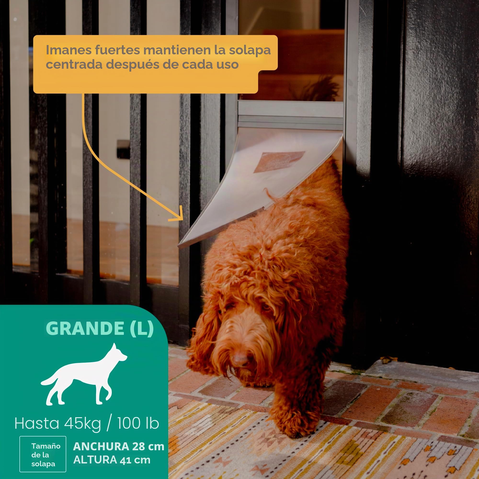 Hakuna Pets Puerta de Patio para Mascotas para Puertas correderas, fácil de Instalar, Inserto de Puerta de Perro con Cierre magnético Seguro, Malla Duradera Resistente a los Rayos UV, Simplemente