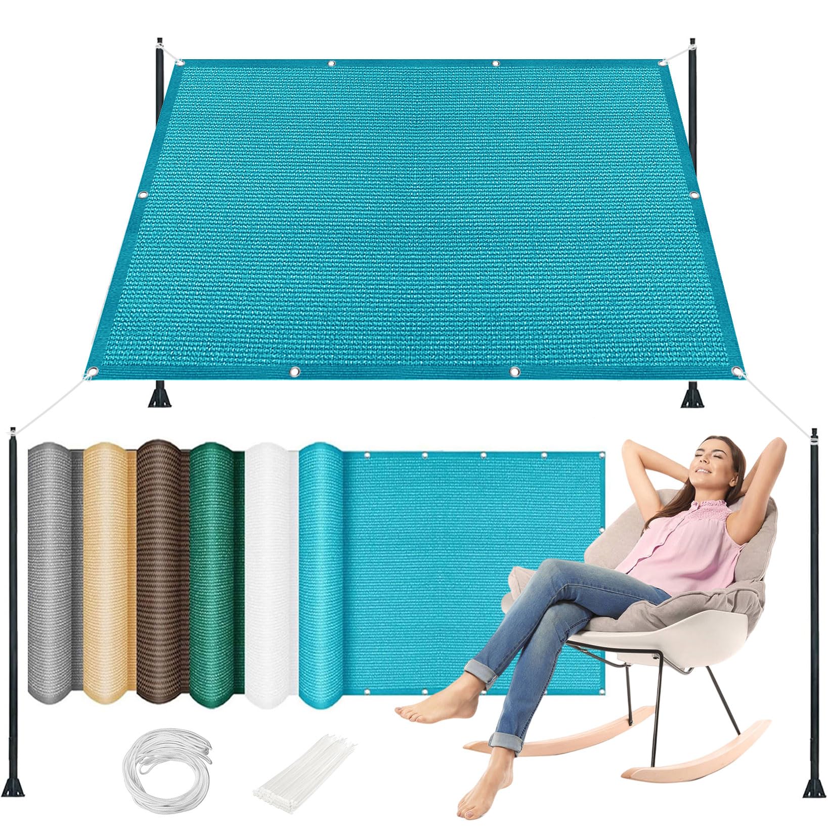 Sunscreen Awning Canopy 80 x 800 cm 95% UV Block Breathable Rectangular Canopy Shade Cover Sunscreen with Eyelets, Free Ropes for Patio, Backyard, Swimming Pool, brązowy