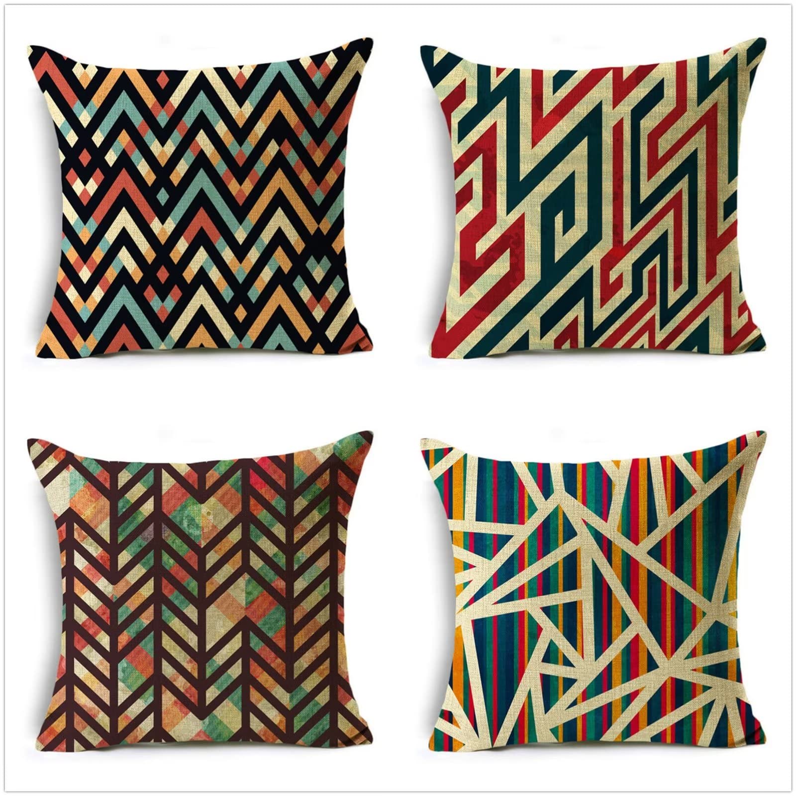 カラフル幾何学模様クッション Amazon.co.jp: クッションカバー カラフルな幾何学模様 4枚セット