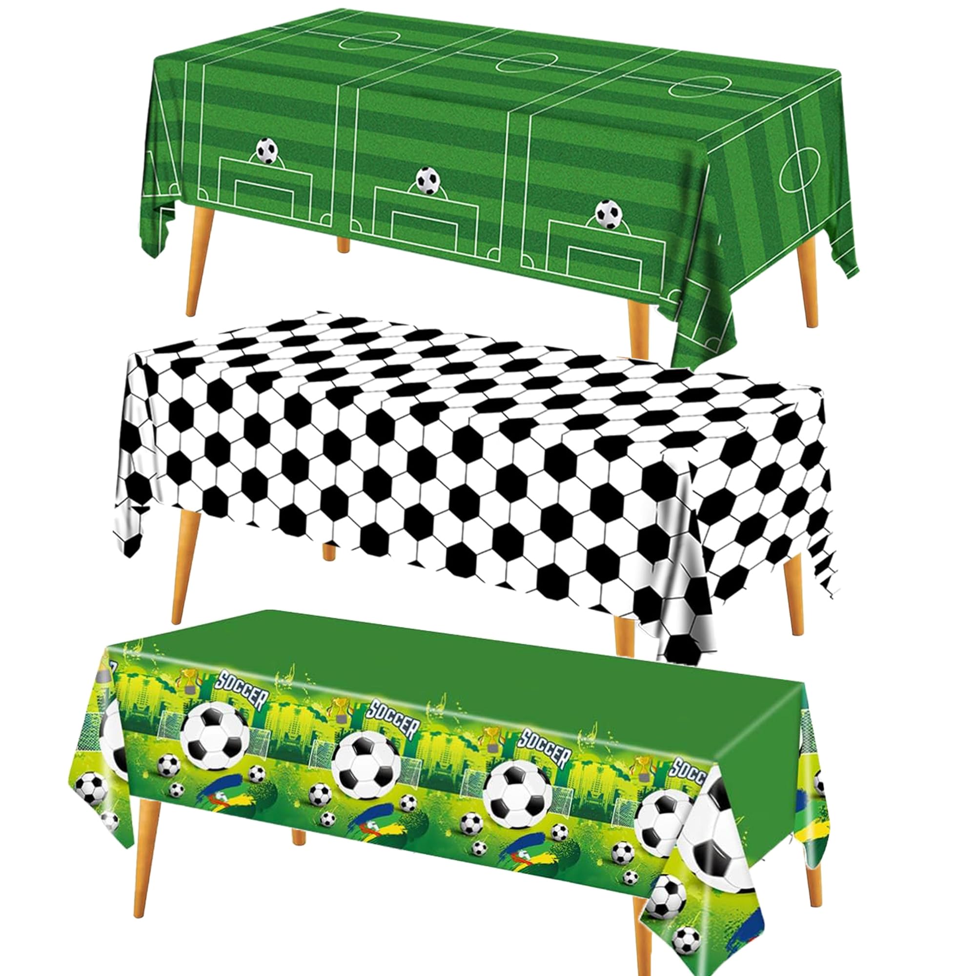 T-Mogur 3 Packs Soccer Table Cloth Plastic Birthday Party Decorations - 54"x108" Sports Ball Themed Table Cover Disposable Soccer Field Tablecloth
