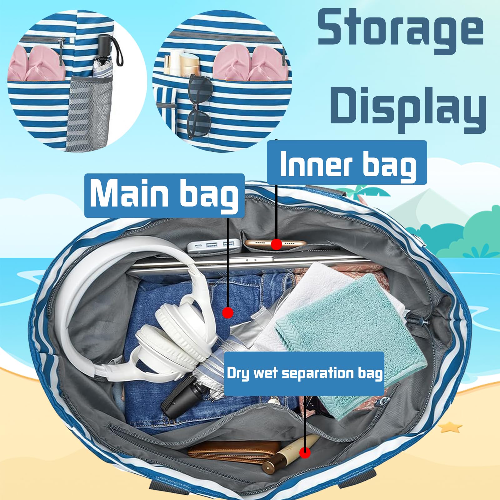 Bolsa de Playa Mujer, Grande y Pequeña Bolsa de Playa, para Playa, Viajes, Daily Pool Gym, Lightweight Shopping Grocery Bag