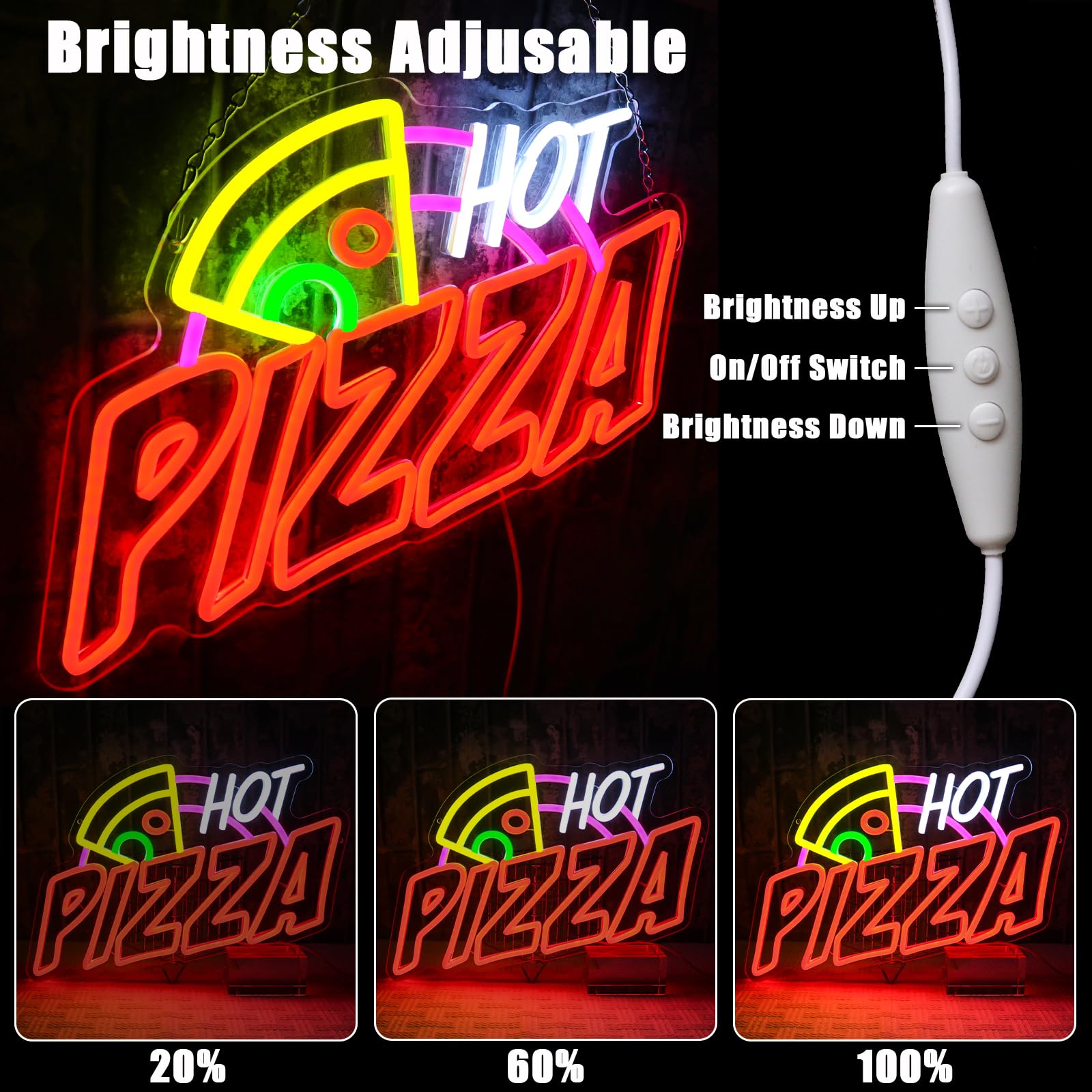 Neonowy znak z pizzą, neonowa tablica LED, neonowa tablica na ścianę, neonowy znak do pizzerii, z USB, neonowa tablica LED, do pizzerii, ciężarówek z jedzeniem, sklepu, kuchni, baru