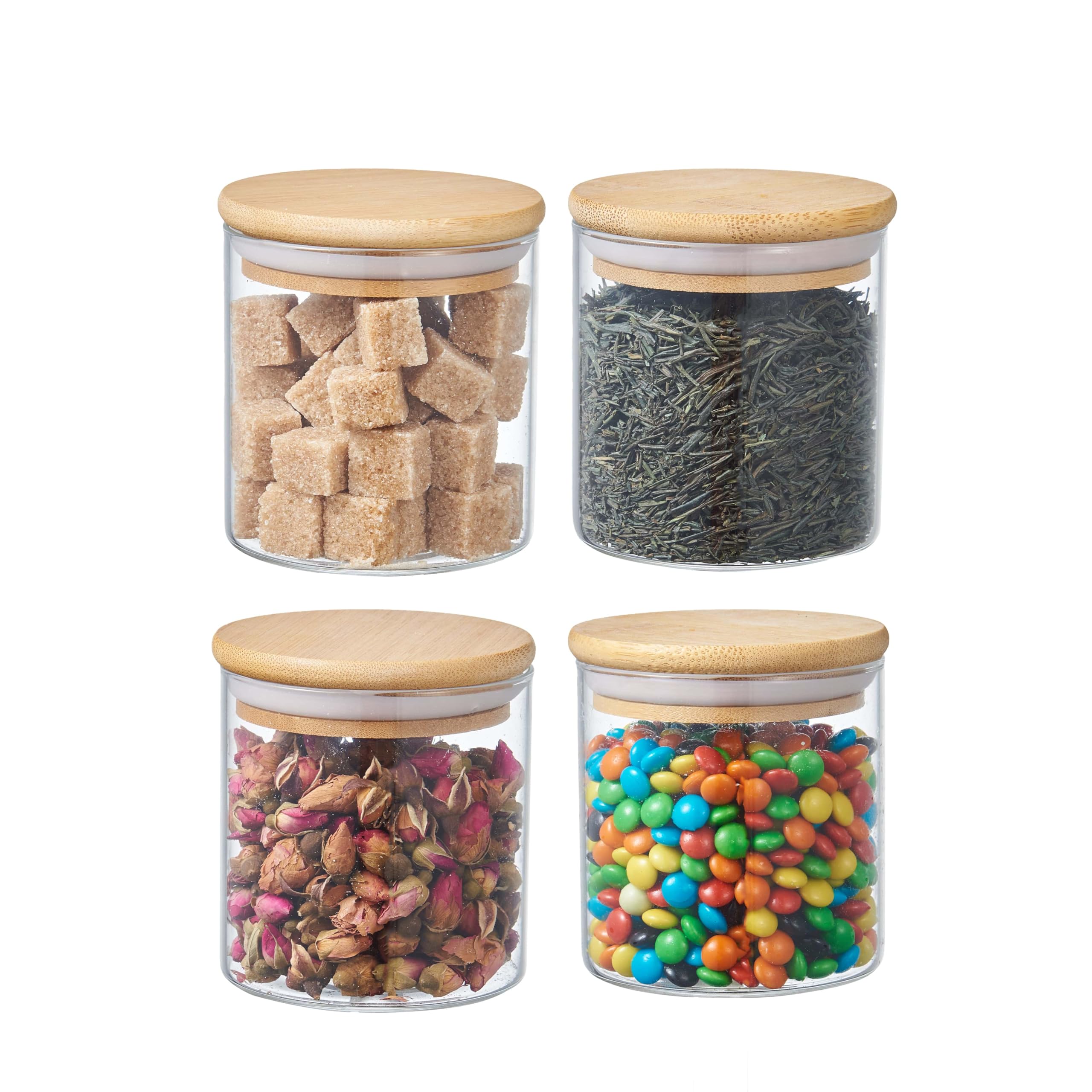 ORNAMI Airtight Glass Pantry Storage Canister Jar with Bamboo Lid | BPA-Free, Clear Kitchen Storage Jar (4 Pack, 0.35L)