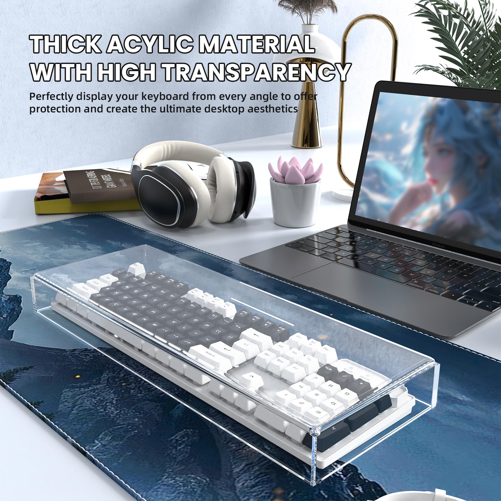 MAMBASNAKE Cubierta de Teclado acrílica Premium de 98 Teclas Cubierta Antipolvo Cubierta de Teclado Transparente antigolpes Impermeable para Teclado mecánico, 44,2 * 16,5 * 4,8 cm, K61 K68 K87 K98