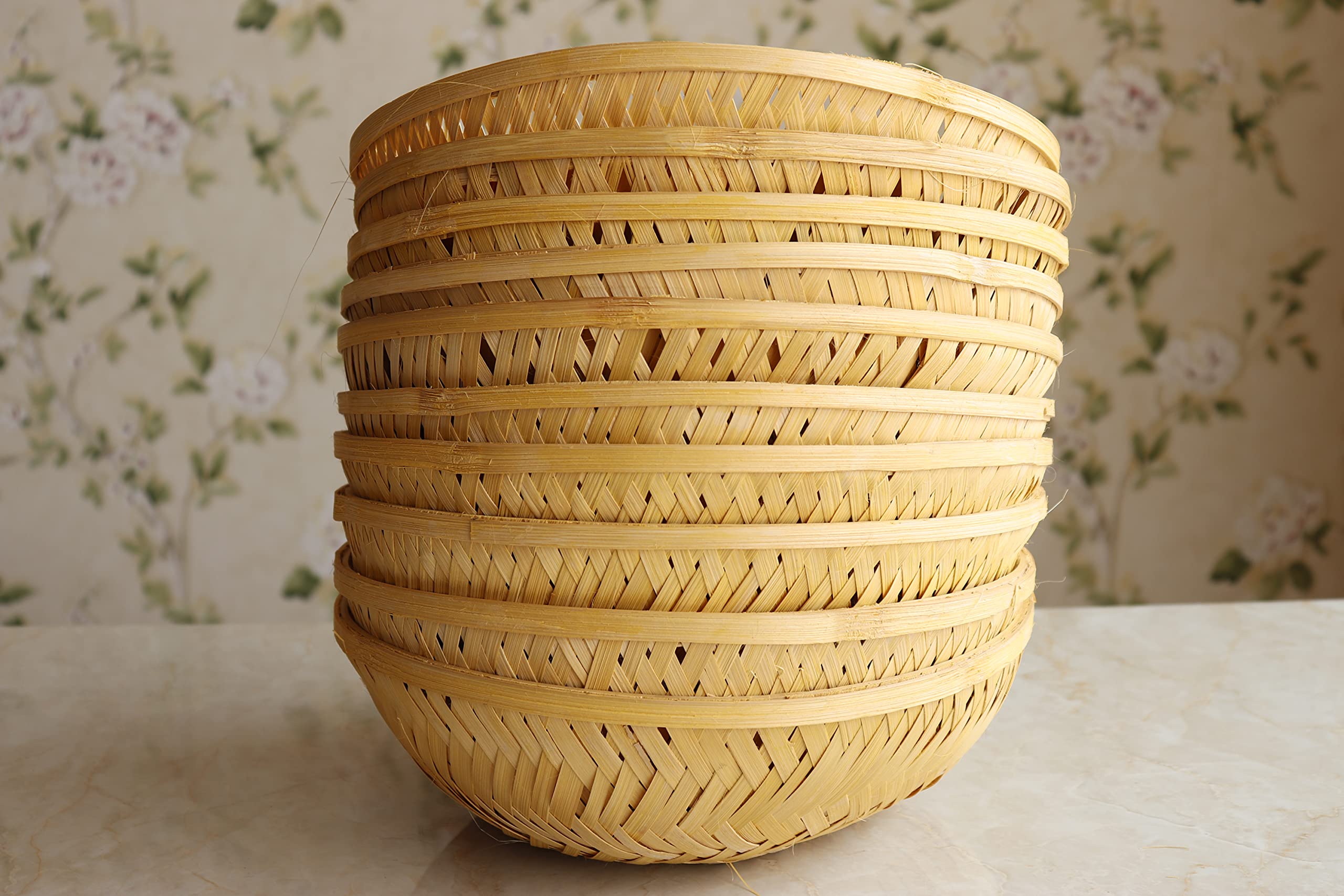 Natural Handmade Pure Big Size Bamboo Basket For Multipurpose Round Basket for Festival Gifts Packing (Pack of 2)