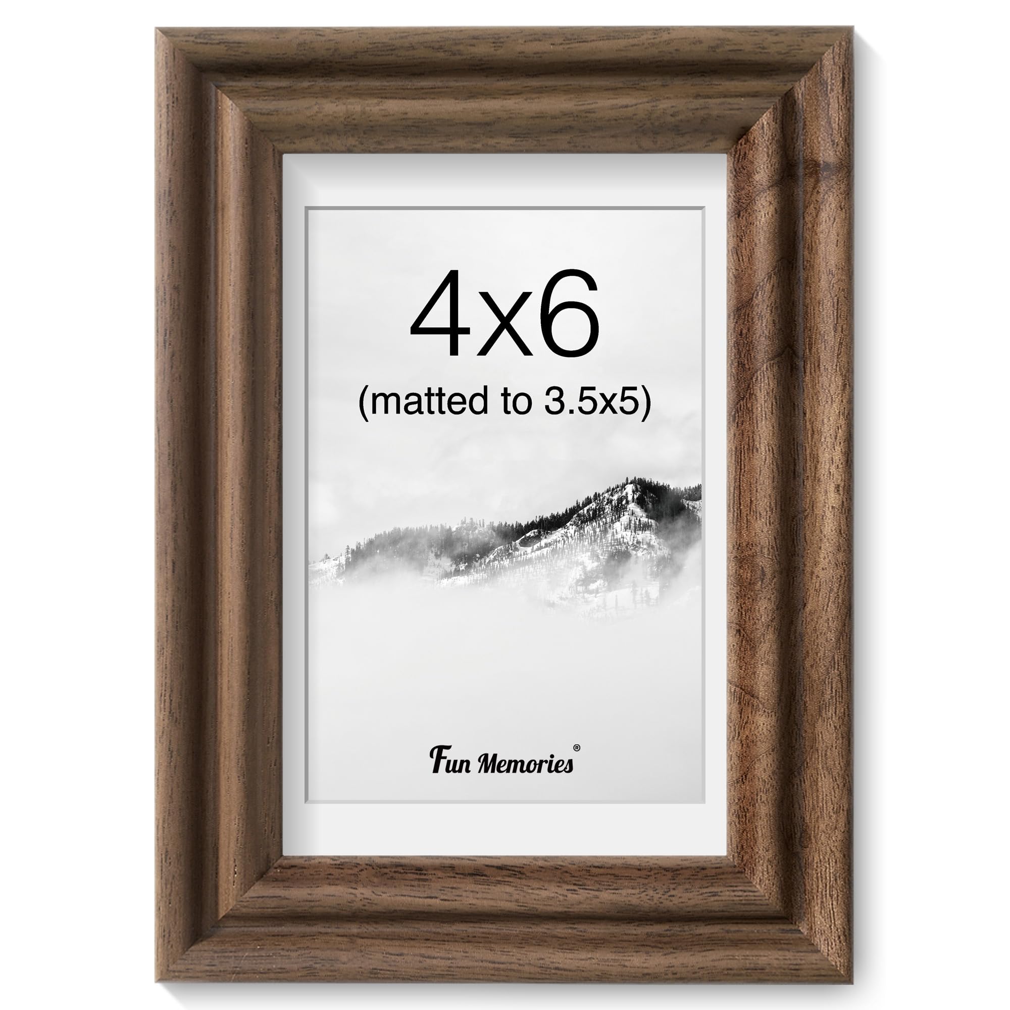 4 x 6 Picture Frame, USA-Sourced Walnut Wood Picture Frame, 4x6 Photo Frame with High Tempered Glass, Display Photo 3.5x5 with Mat or 4x6 without, Photo Frame for Wall & Tabletop Display, 1 Pack — image 1