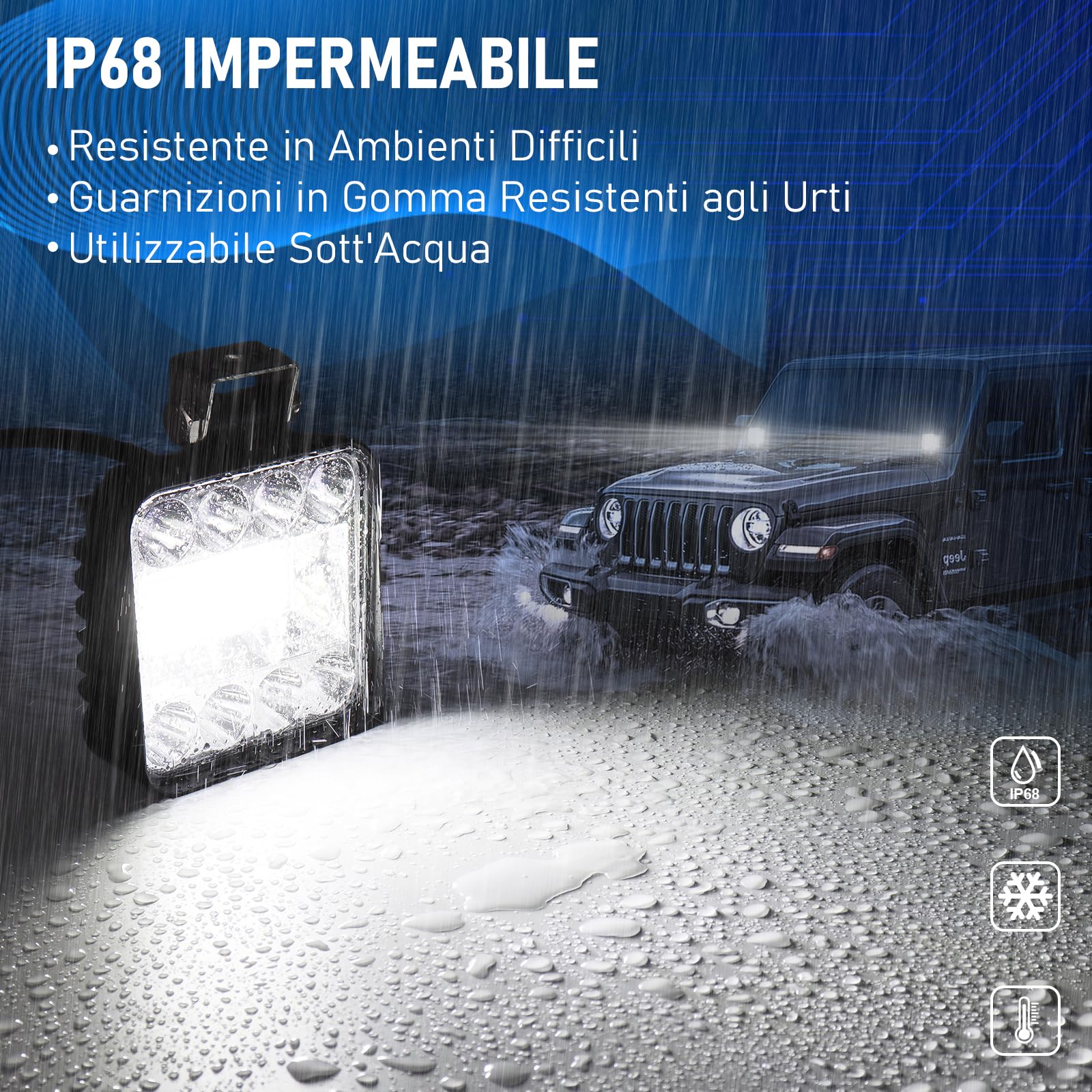 AnTom 2Pcs Faro da Lavoro LED Con funzione anti-radiazioni e anti-interferenze 126W LED faretti auto 12V 24V 6500K Riflettore IP68 Luci di Lavoro Fuoristrada per Moto Auto ATV Trattore Barca