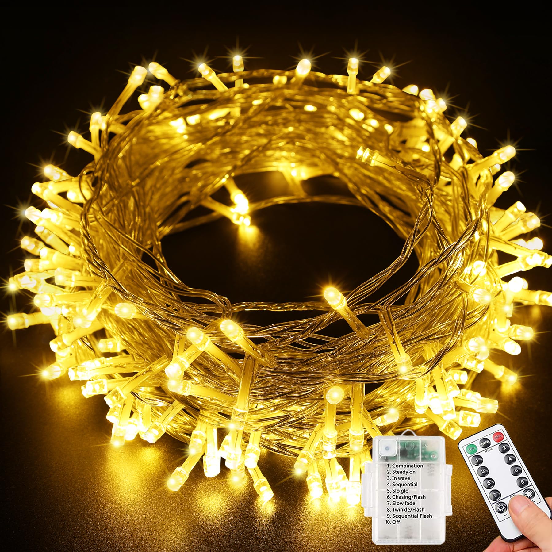 Bollengold Fairy Lights, 120LED String Lights Battery Powered, 8 Modes Remote Control, Christmas Lights,Fairy Lights for Bedroom, Party, Wedding Decorations (Warm White)
