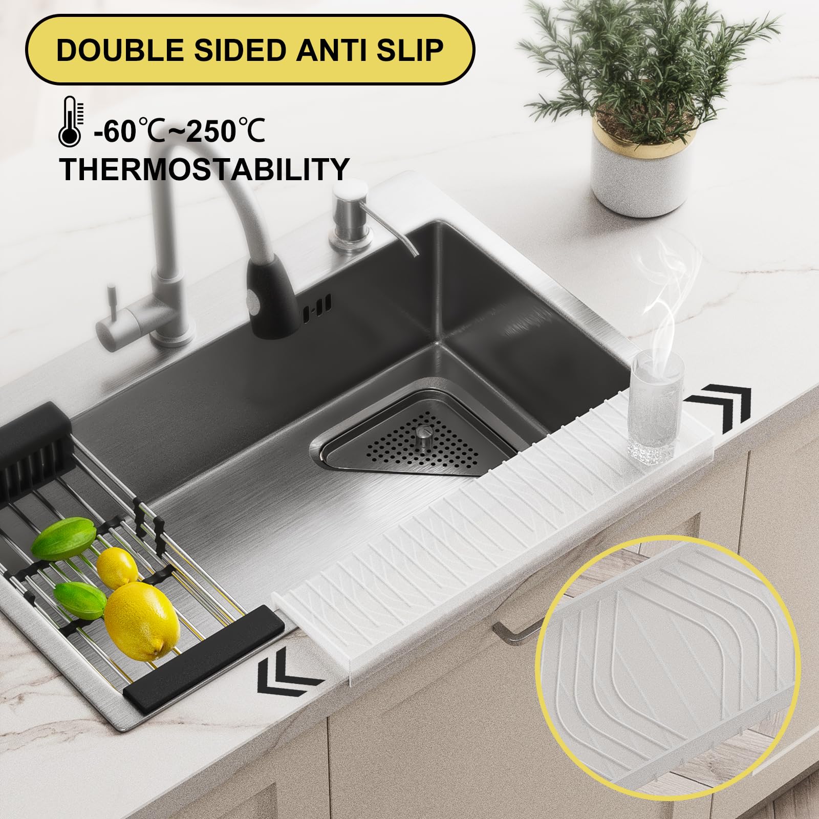 SUPYINI Protecteur De Bords D'évier, Tapis Extensible En Silicone Résistant Aux éclaboussures, Protection Des Bords D'évier, Protection De Comptoir Polyvalente Pour éviers De Baignoire