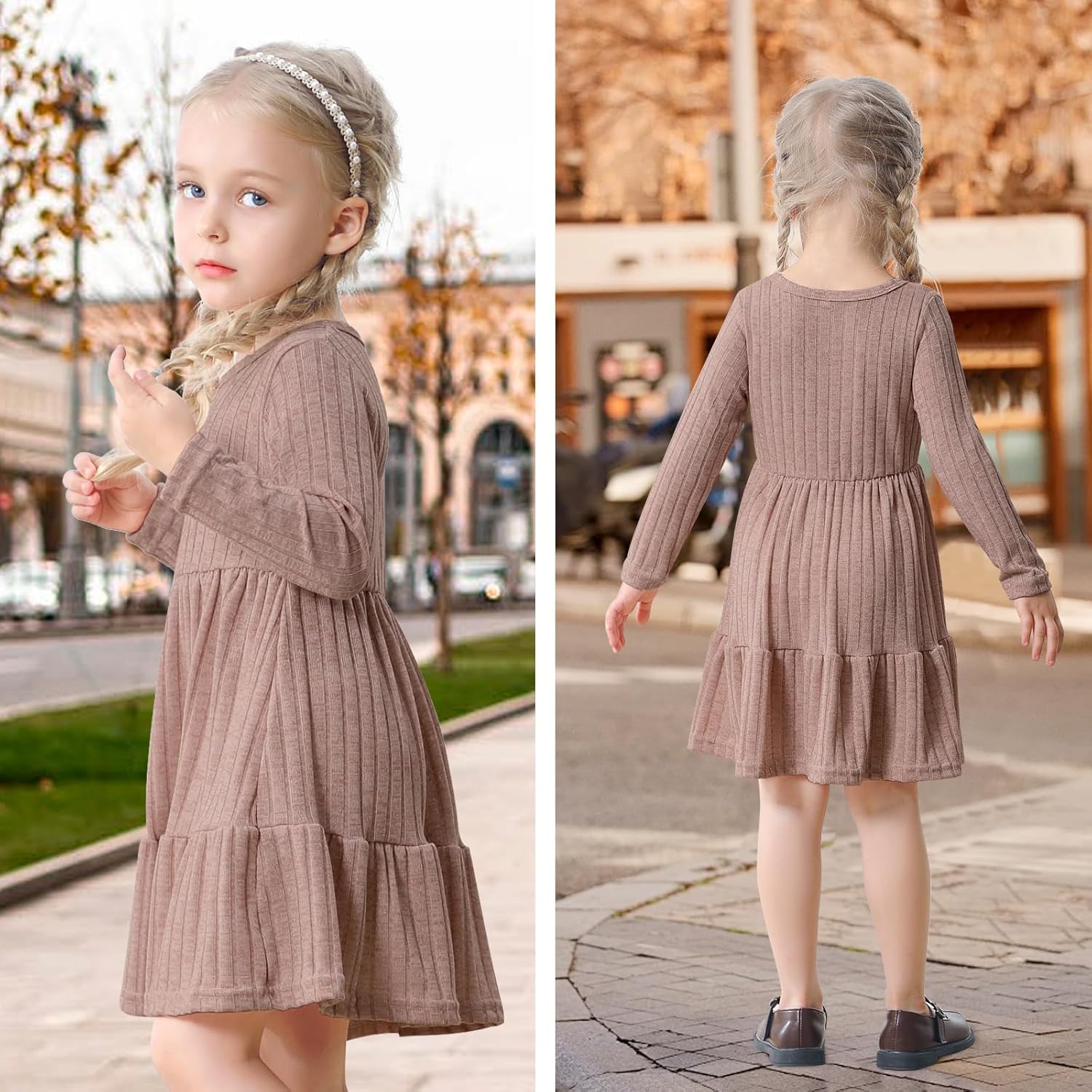 Toddler Baby Girl Long Sleeve Dress Girls Knit Sweater Dresses Tiered Kids Swing Holiday Clothes Fall Winter - Image 2