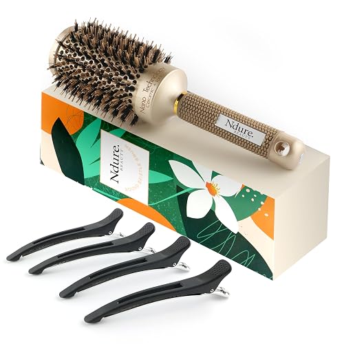 Round Hair Brush for Blow Drying with 4 Hair Clips Included