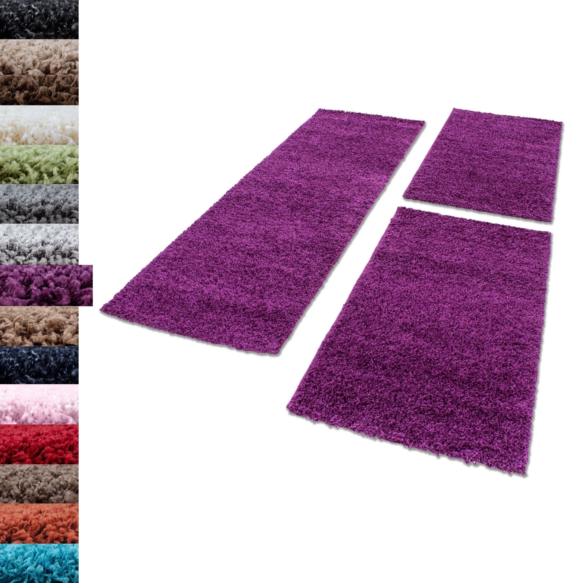 Carpettex Bettumrandung Shaggy Teppich Läuferset 3 teilig Hochflor Einfarbig Langflor