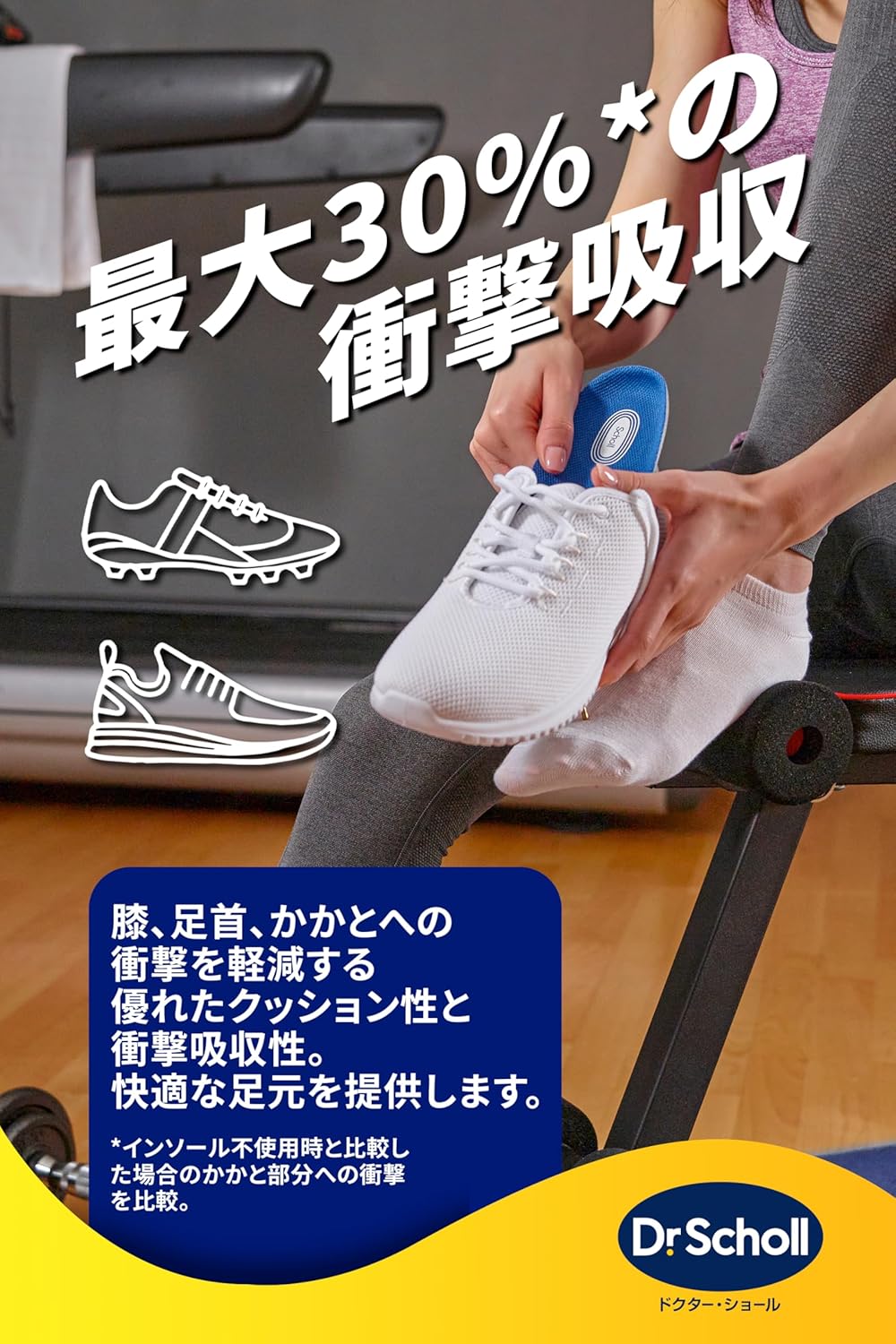 インソール 衝撃吸収 中敷き 消臭 ドクターショール フレッシュドライ生地 ジェルアクティブ アクティブプラス 運動などの強い衝撃用 S(22.5cm-26.0cm) ×2個 グレー