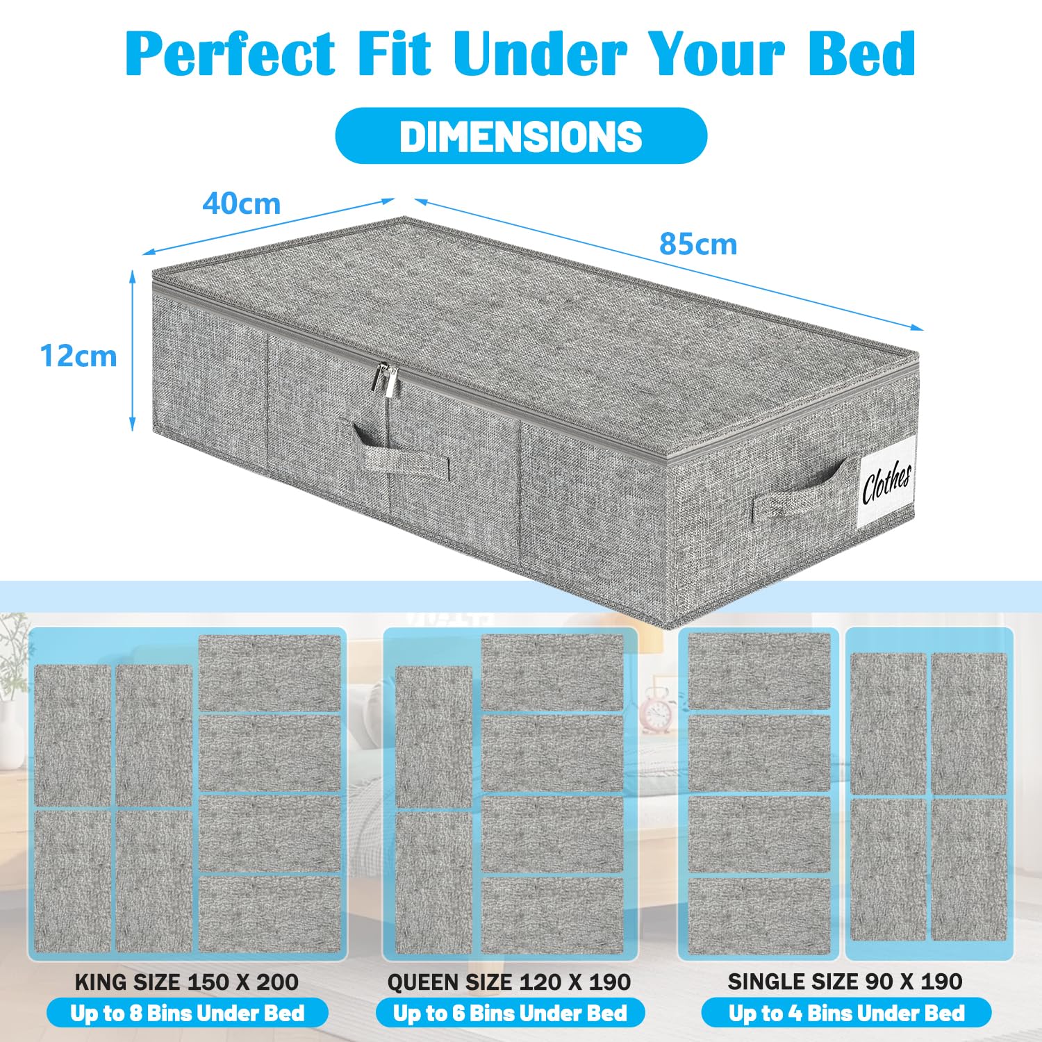 Unterbett-Aufbewahrungsbox mit Deckel, 4 Stück, 12 cm, schmal, niedriges Profil, Unterbett-Kleider-Organizer für Zuhause, Decke und Spielzeug, Aufbewahrungsbox unter Sofa und Kinderbett