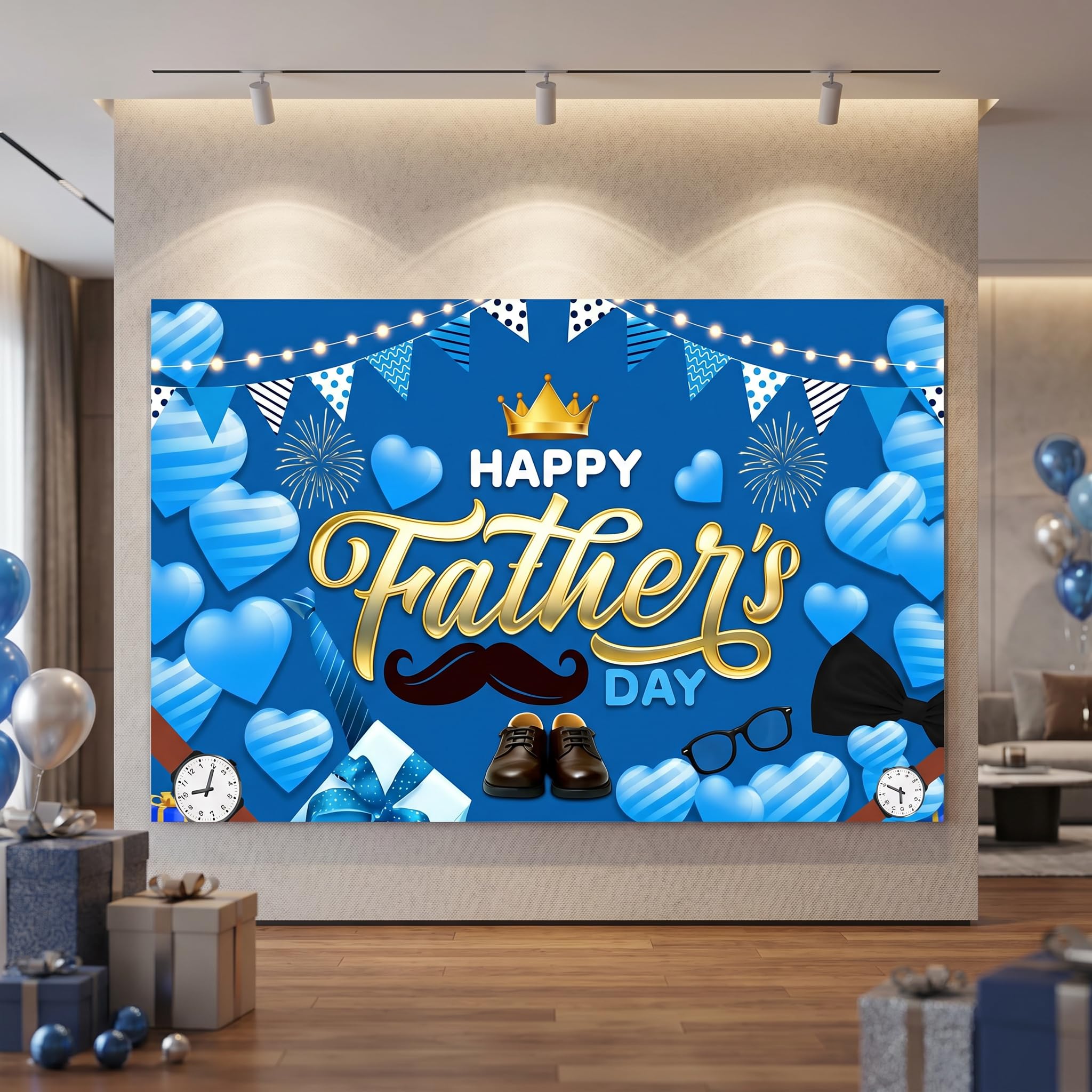 Photo 1 of Toututu Happy Fathers Day Banner Decorations Extra Large 70.8x43.3in Waterproof Best Dad Ever Backdrop for Photography Indoor Outdoor Party Supplies Father's Day Wall Yard Sign Photo Booth Background