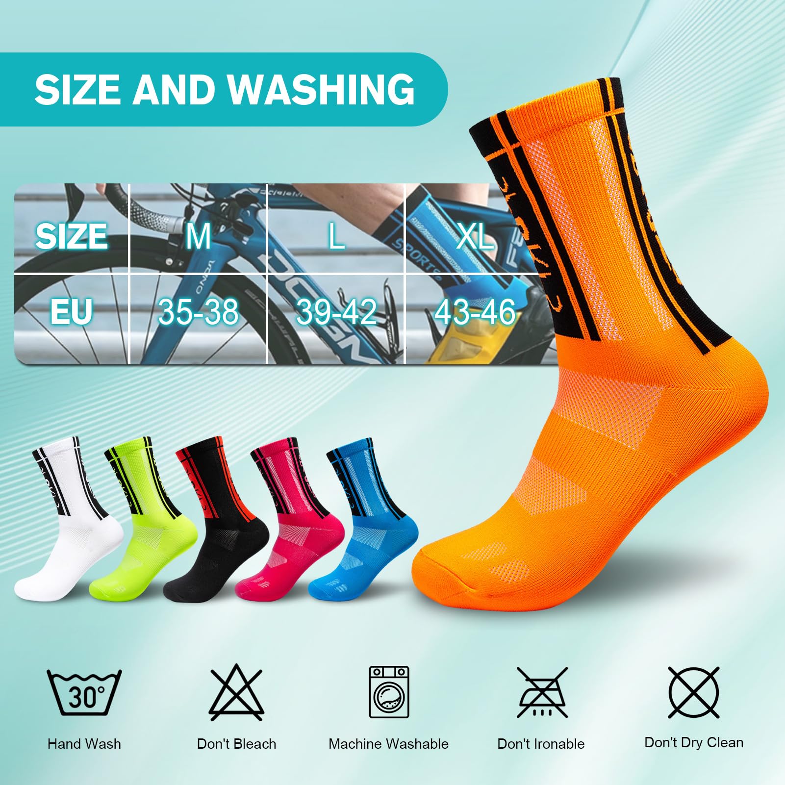 HULG Unisex-Fahrradsocken, 6er-Pack, Radsocken, Mountainbike, Rennrad, Spinning