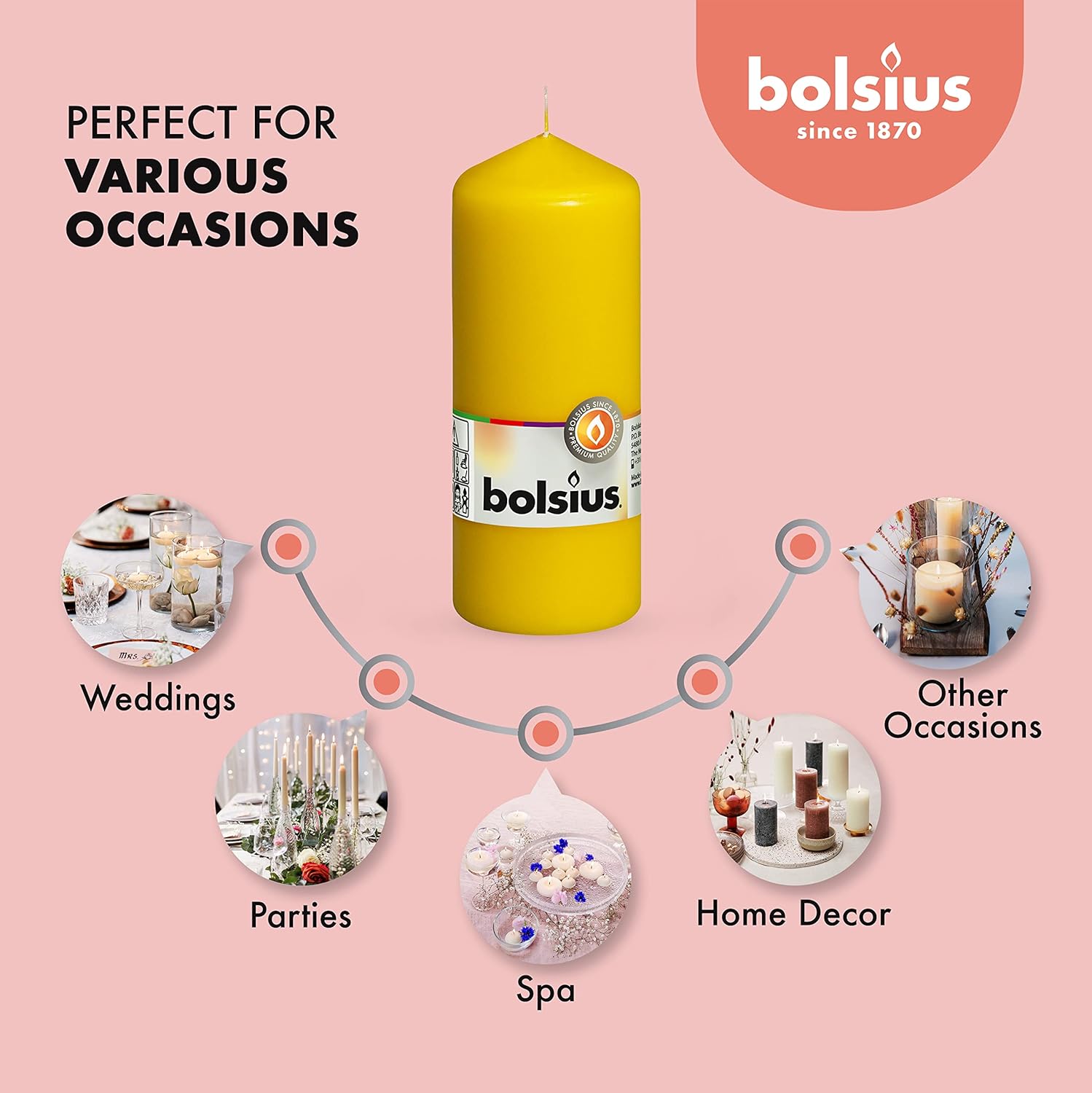 BOLSIUS 10 Yellow Pillar Candles - 2.25 x 6 Inches - Premium European Quality - Individually Wrapped - 42 Hours Burn Time - Dripless Smokeless Unscented Dinner, Wedding, Party, & Restaurant Candles