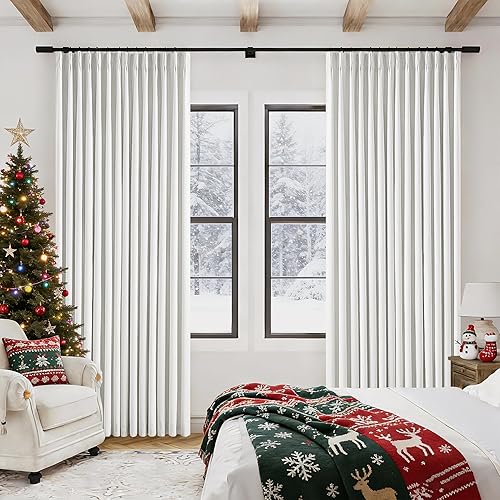 Cortinas plisadas 100% opacas de lino para sala, con forro, ganchos de anillo y trabillas traseras para riel, cortinas térmicas de doble capa que