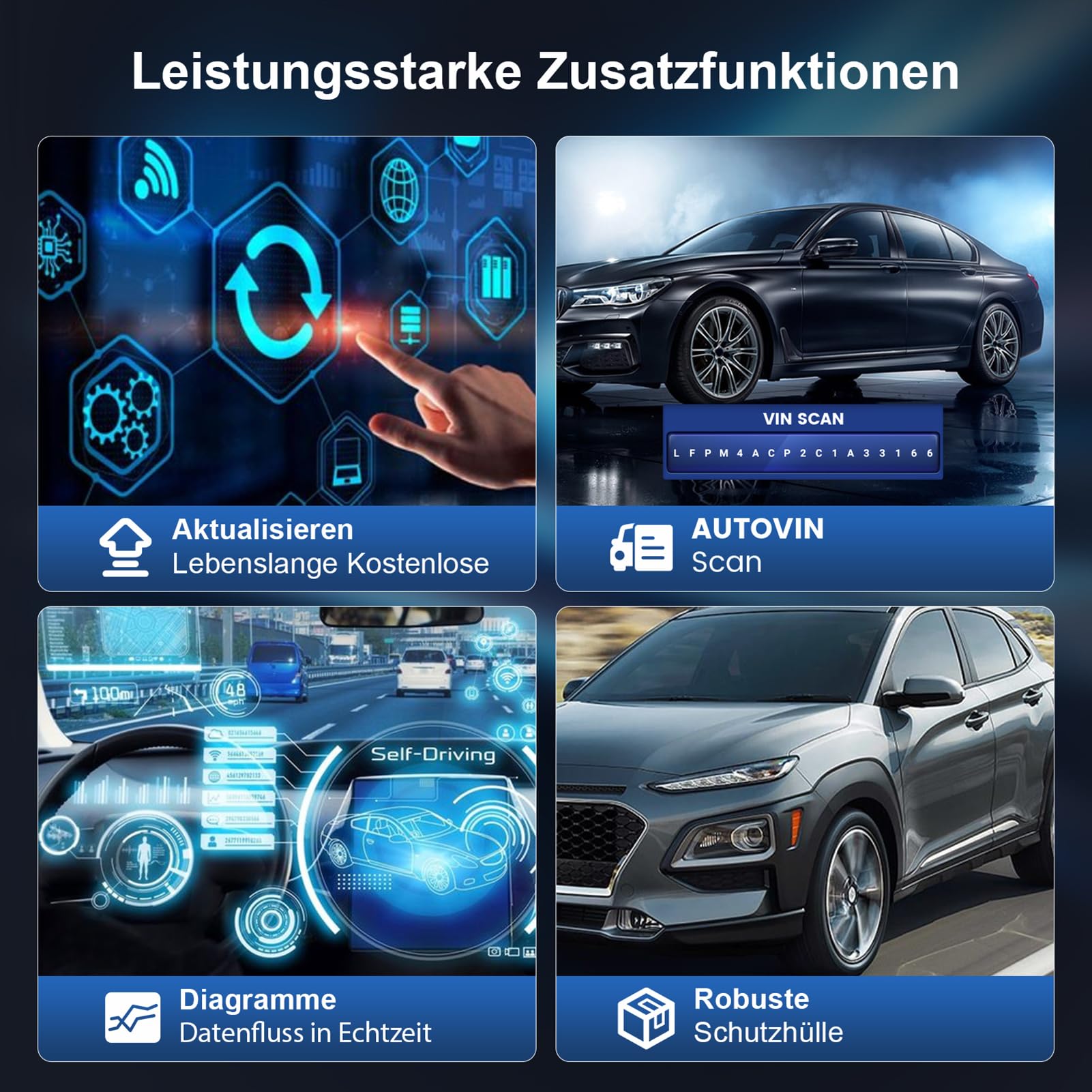 OBD2 Diagnosegerät, MUCAR CS90 Diagnosegerät Auto Mit 2 Systemdiagnose (ECM/ABS) Und 28 Reset-Funktion, Auto Diagnosegerät Für AutoVIN-Service, Android 7.0, kostenloses Update