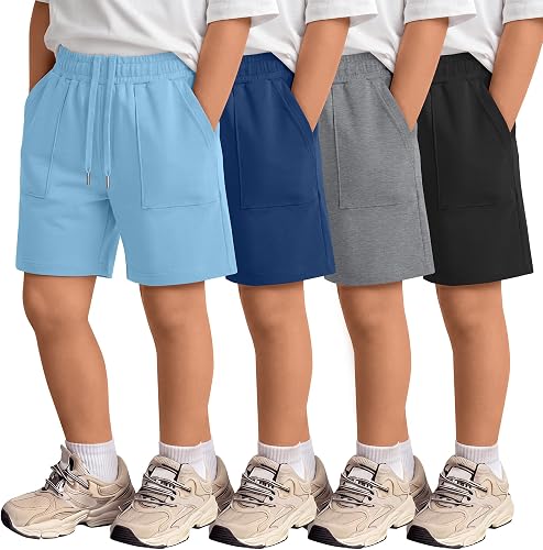 Vinsatin 4 Pack Boys' Athletic Casual Sweat Shorts, 4-Color Set, 12-13 Years