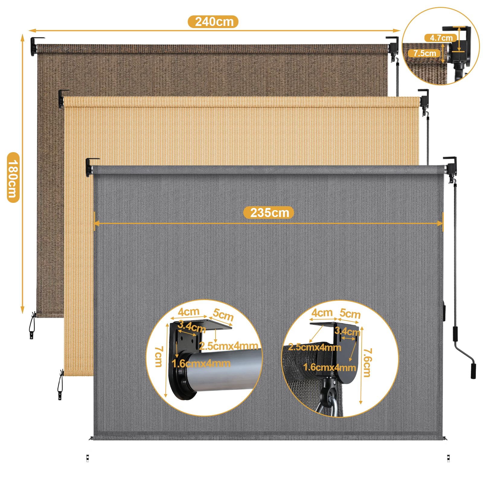 LIFERUN Store Vertical 240x180 cm, Auvent Vertical HDPE, Anti-Regard, Gris