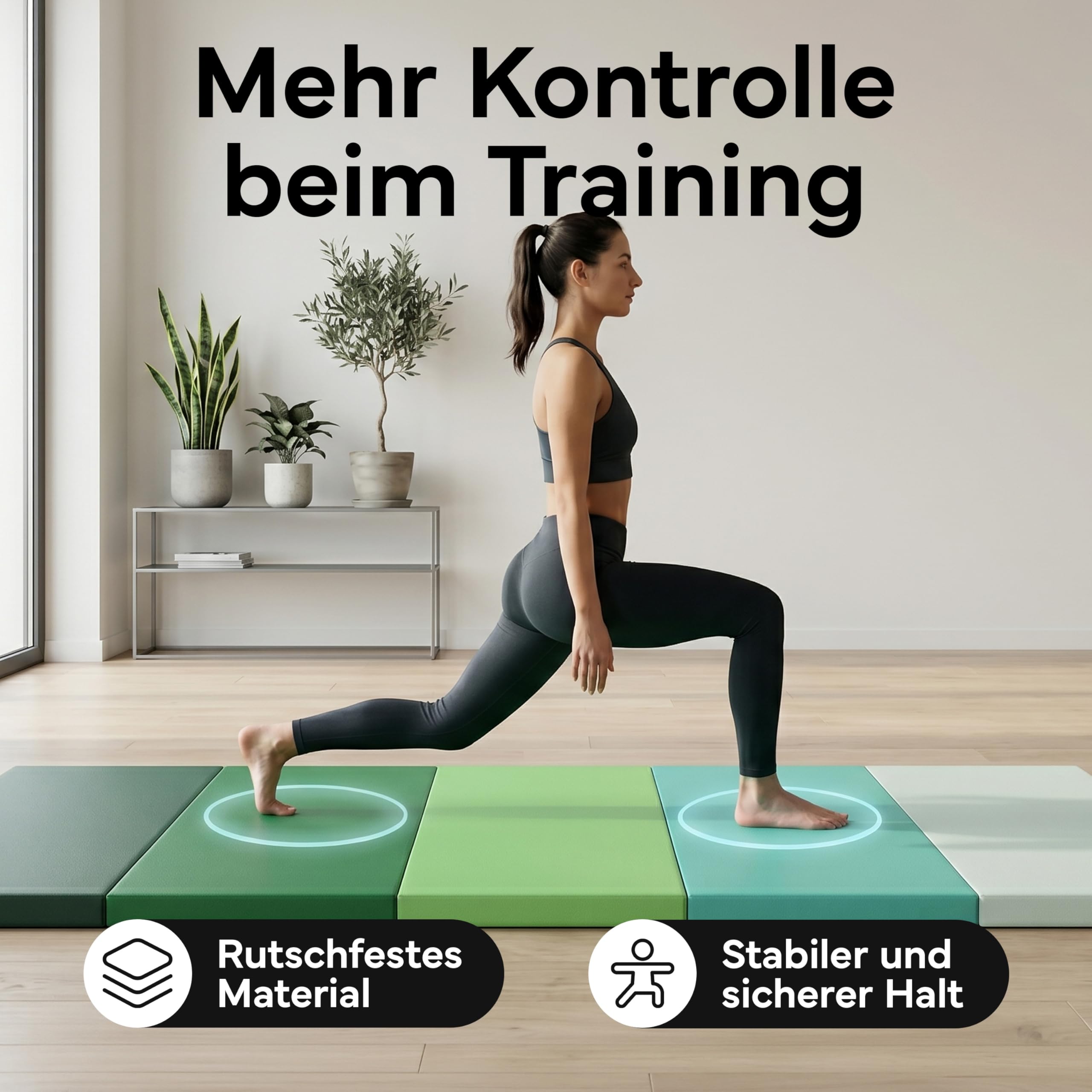 NEOLYMP Turnmatte klappbar - Faltbare Gymnastikmatte für Zuhause - Dicke Fitnessmatte für Kampfsport, Yoga & Pilates - Weiche Bodenmatte mit Tragegriff & Klett-Verbindung - Platzsparende Sportmatte