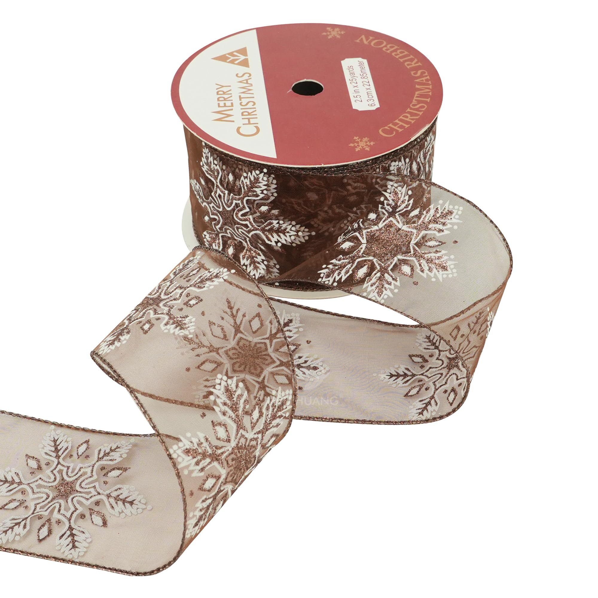 Amazon.com: HUIHUANG Snowflake Wired Ribbon Brown Sheer Wire Ribbon ...