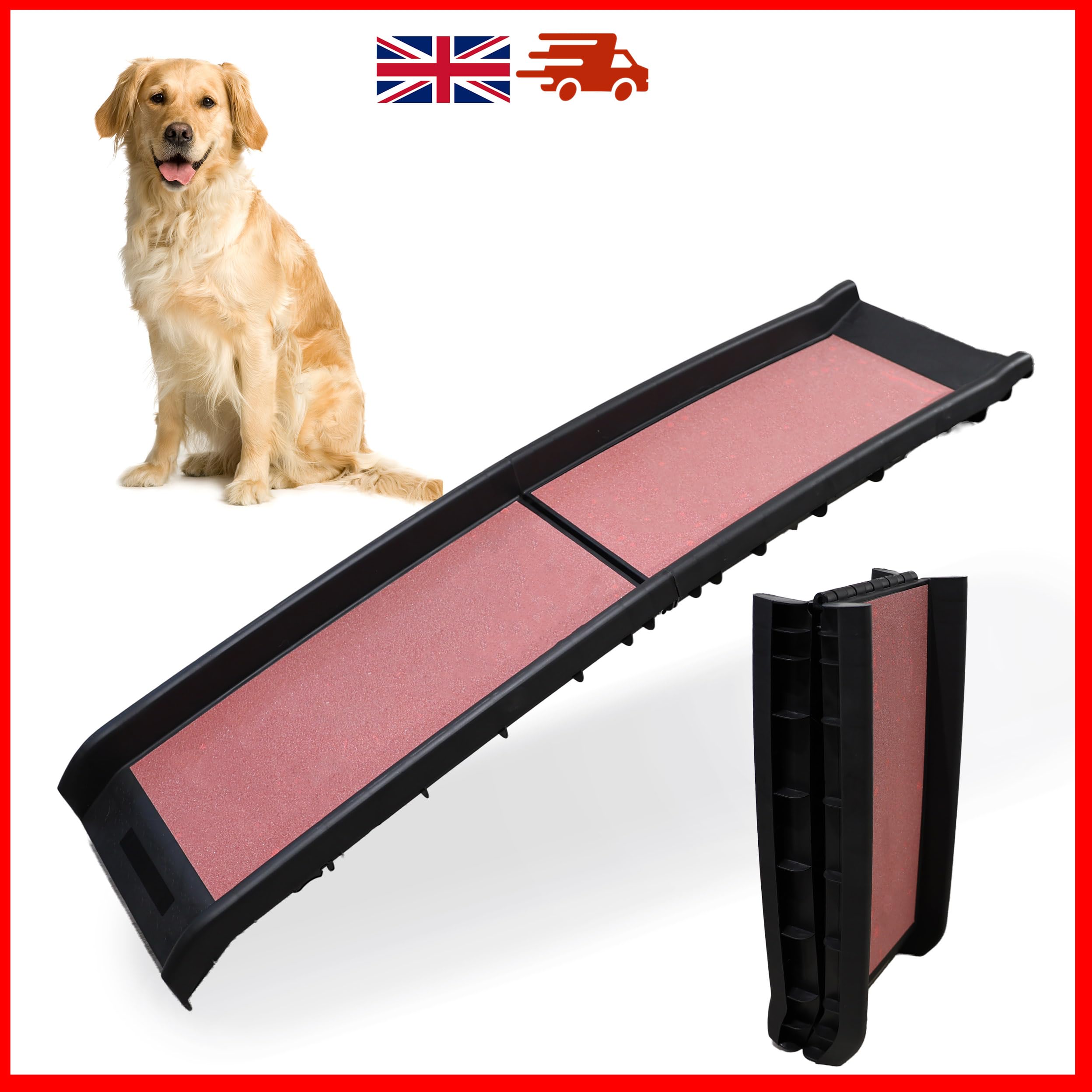 DIVCHI Pet Ramp Anti Slip Dog Ramps Lightweight & Portable Plastic Dog Car Ramps Foldable Pets Ramp (Red) — view 7
