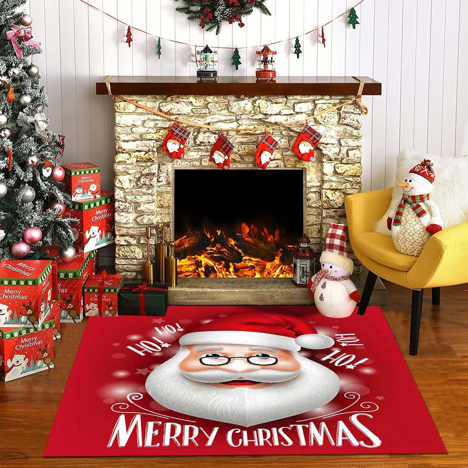 Tapis de Noël rouge avec Santa Claus pour salon et cuisine festive