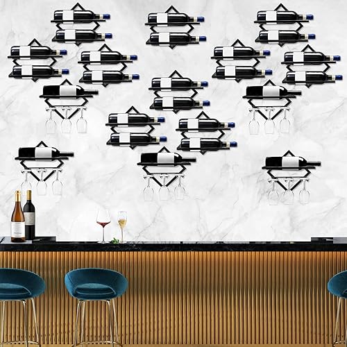 Vista 6 de AUHOKY Soporte de metal para vino montado en la pared, estante de vidrio plegable para colgar vino tinto con 3 soportes para vidrio de vástago