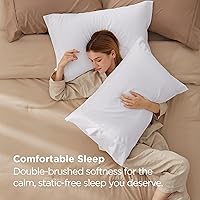 Vista 3 de Bedsure Juego de 2 fundas de almohada de tamaño estándar, fundas de almohada de microfibra cepillada blanca, súper suaves, fundas de almohada