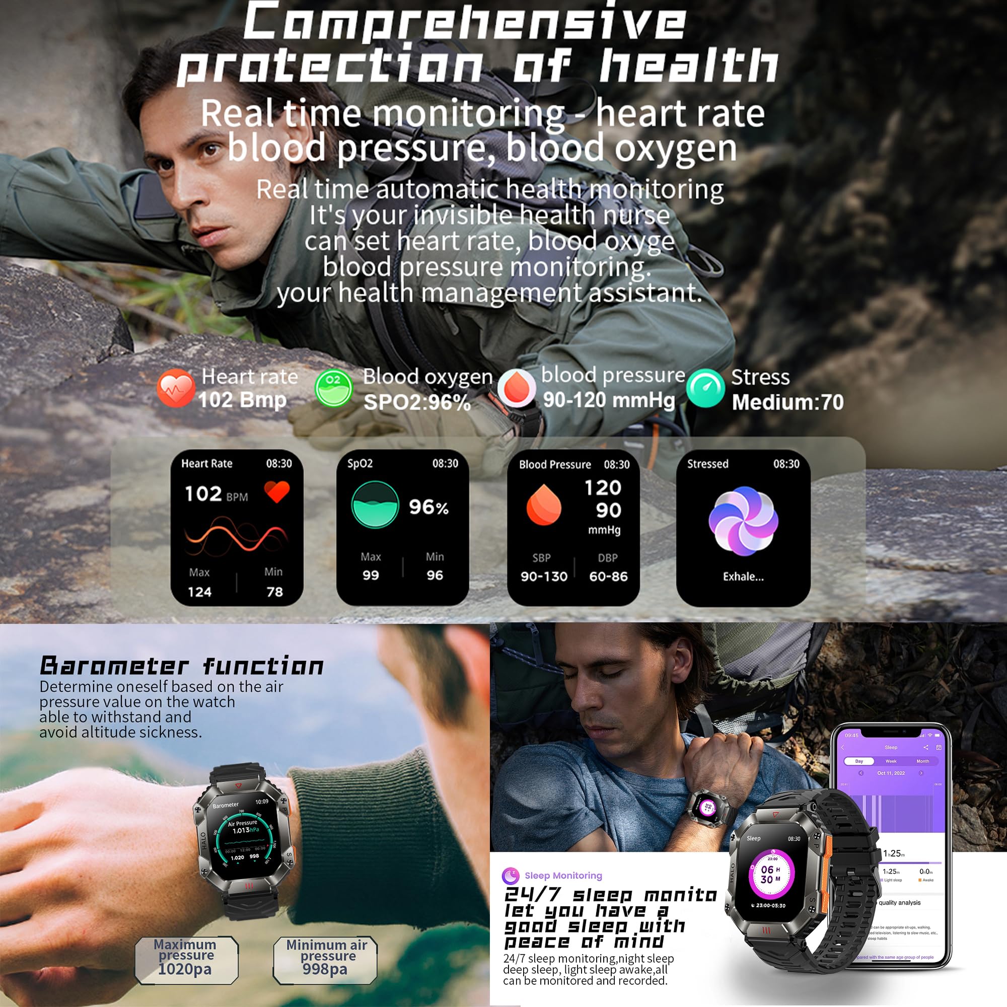 ZPIMY Montre Connectée Homme avec Appel Bluetooth, 2,0” AMOLED 5ATM Smartwatch Homme avec 100+ Modes Sportifs Tracker d'activité, Sommeil, SpO2, Smart Watch pour iOS Android (Noir)