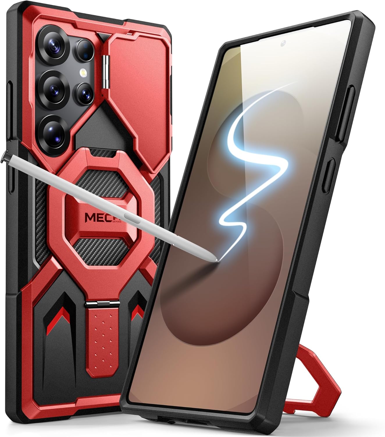 tongate magnetic for samsung galaxy s25 ultra case with ring stand, [compatible with magsafe][camera protective cover][military-grade protection] phone case for s25 ultra with screen protector, red samsung s25 ultra s25ultra red