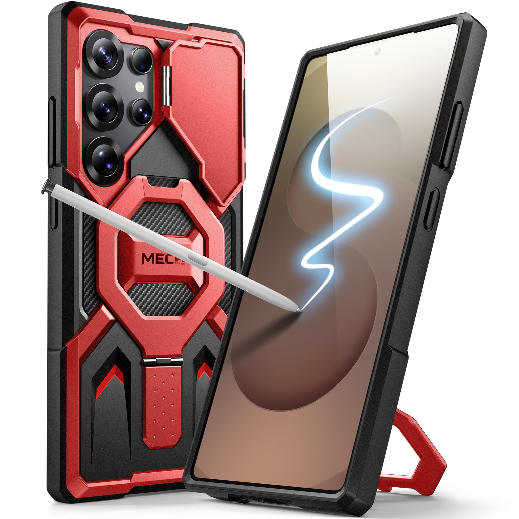 TONGATE for Samsung Galaxy S24 Ultra Case Compatible with MagSafe, [Ring Stand & Camera Cover Kickstand] Drop Shockproof Rugged Protection Phone Case for S24 Ultra with Screen Protector 6.8",Red