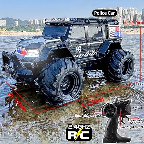 Miniatura 6 de Coche de control remoto anfibio a prueba de agua Monster RC Cars 4WD todo terreno todoterreno juguete con luces LED de 2.4 GHz para niños y niñas de